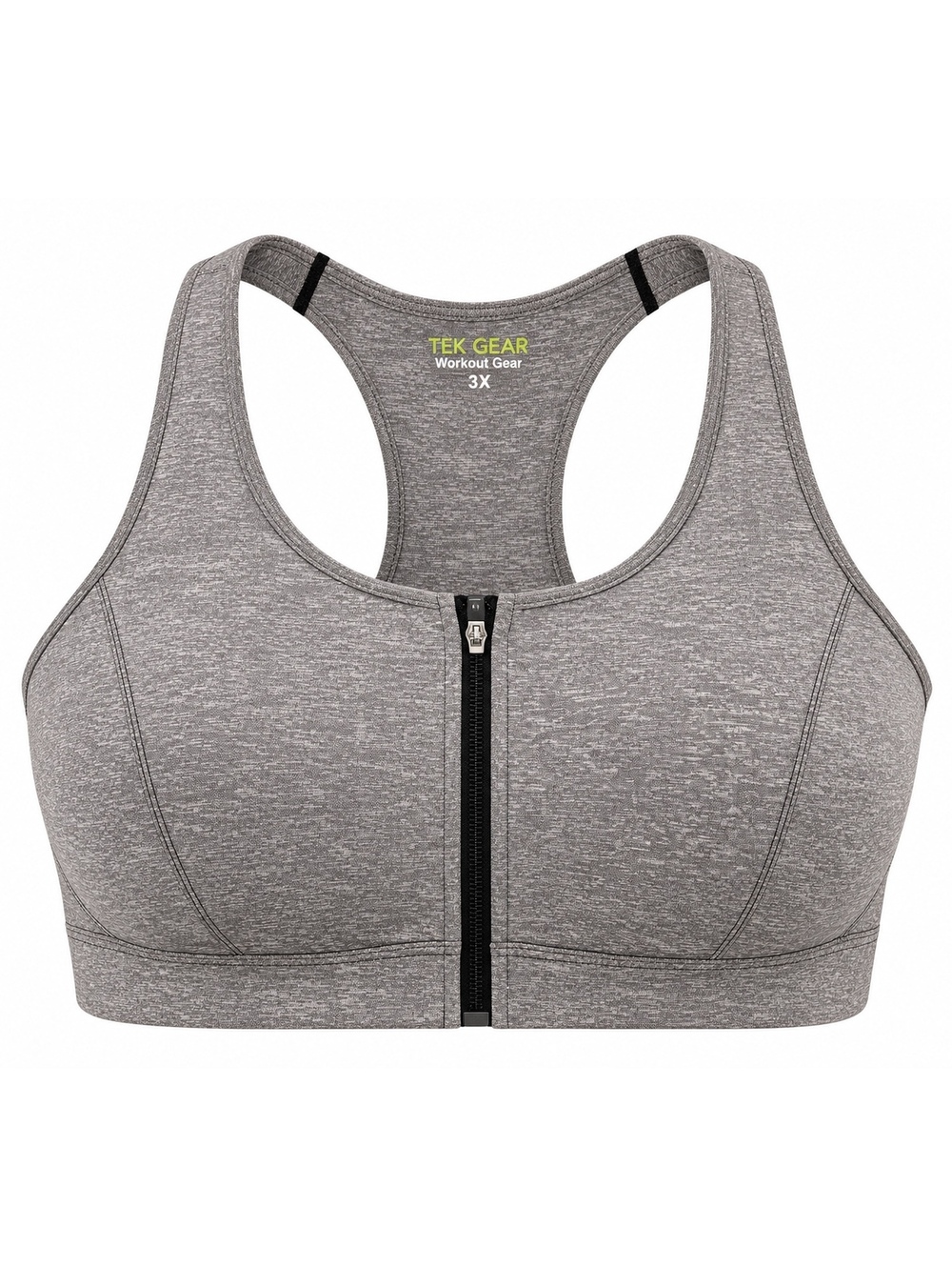 Tek Gear Women’s 3X Gray Front Zip Racerback Sports Bra